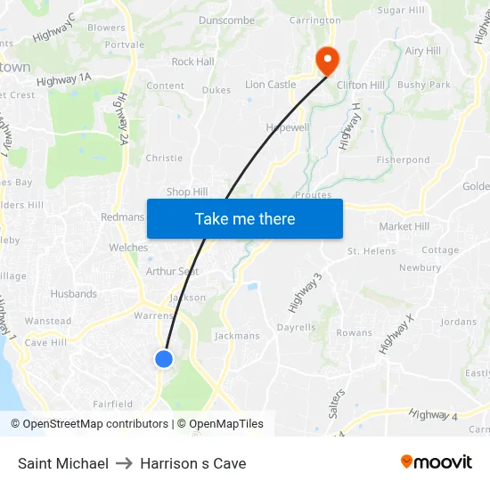 Saint Michael to Harrison s Cave map