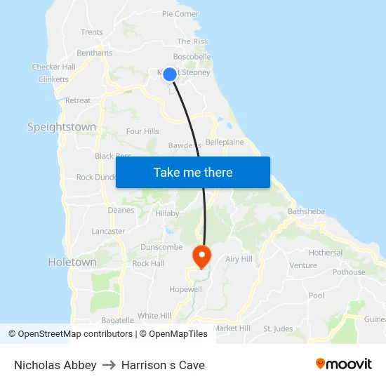 Nicholas Abbey to Harrison s Cave map