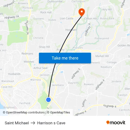 Saint Michael to Harrison s Cave map