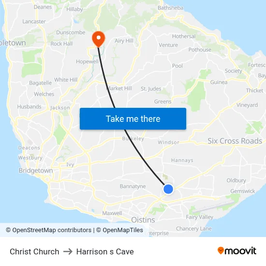Christ Church to Harrison s Cave map