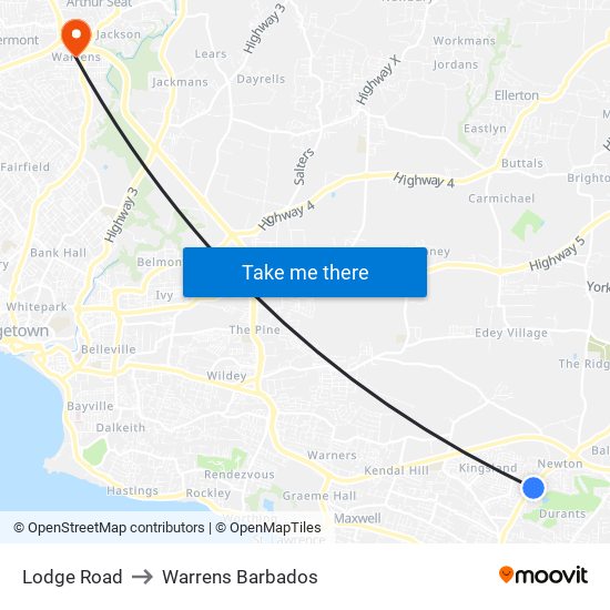 Lodge Road to Warrens Barbados map