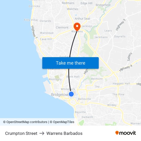 Crumpton Street to Warrens Barbados map