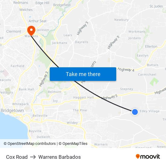 Cox Road to Warrens Barbados map