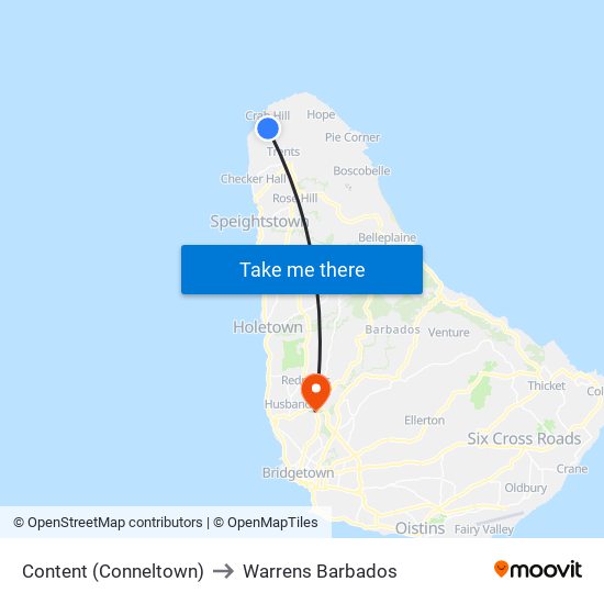 Content (Conneltown) to Warrens Barbados map