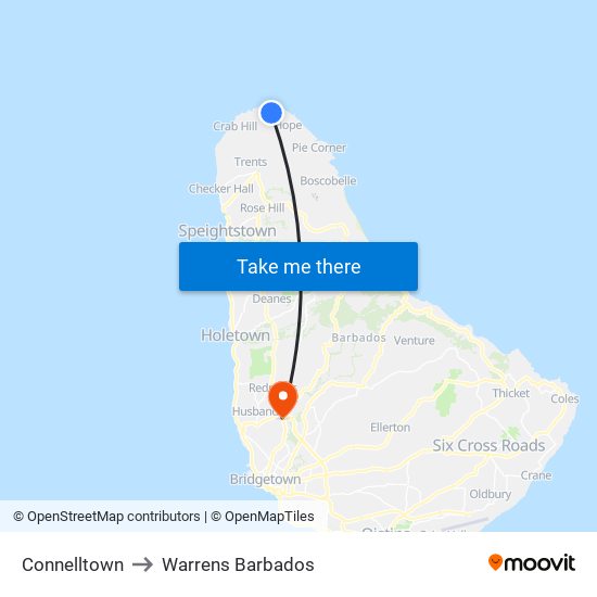 Connelltown to Warrens Barbados map