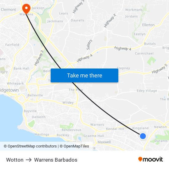 Wotton to Warrens Barbados map