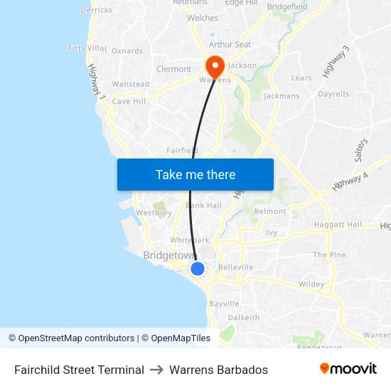 Fairchild Street Terminal to Warrens Barbados map