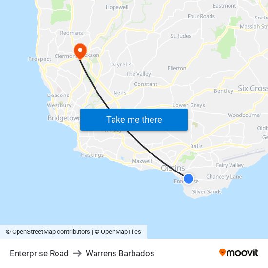 Enterprise Road to Warrens Barbados map