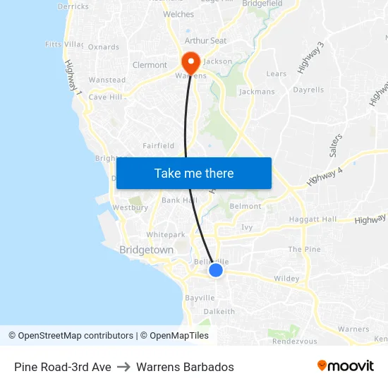 Pine Road-3rd Ave to Warrens Barbados map