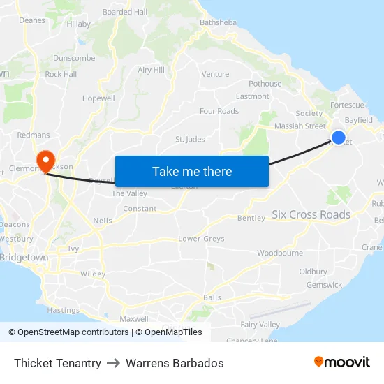Thicket Tenantry to Warrens Barbados map