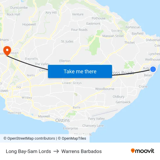 Long Bay-Sam Lords to Warrens Barbados map