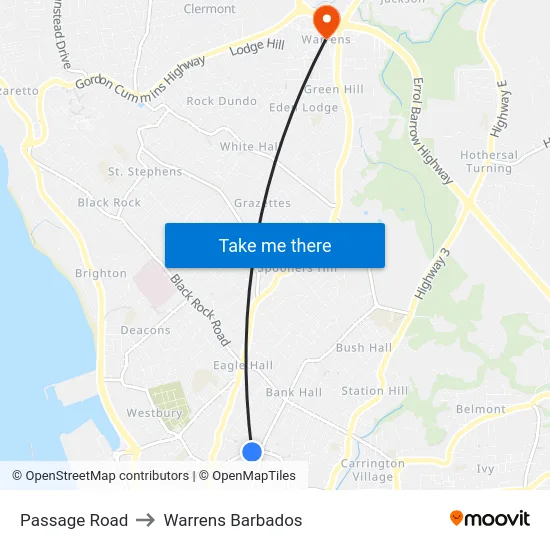 Passage Road to Warrens Barbados map