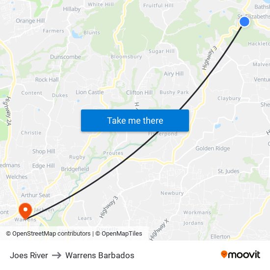 Joes River to Warrens Barbados map