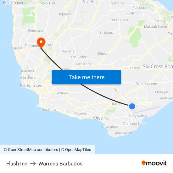 Flash Inn to Warrens Barbados map