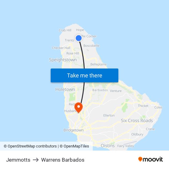 Jemmotts to Warrens Barbados map