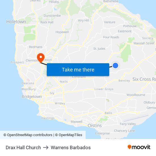 Drax Hall Church to Warrens Barbados map