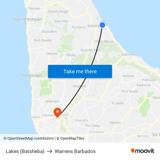 Lakes (Batsheba) to Warrens Barbados map