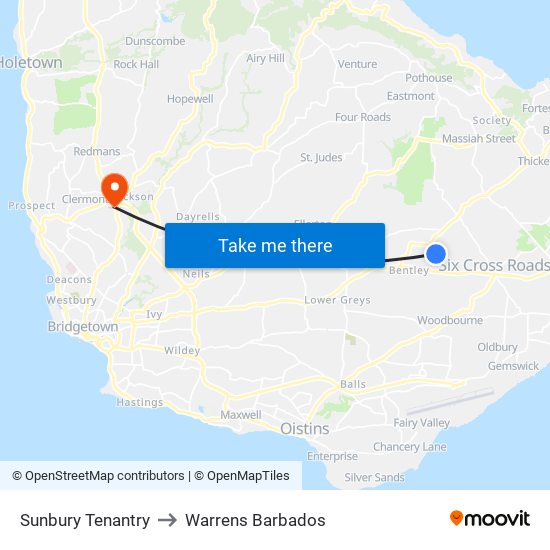 Sunbury Tenantry to Warrens Barbados map