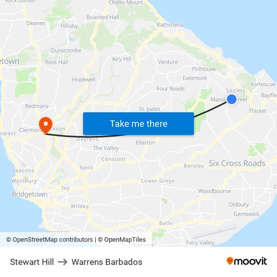 Stewart Hill to Warrens Barbados map