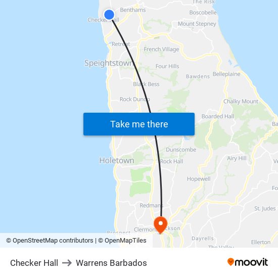 Checker Hall to Warrens Barbados map