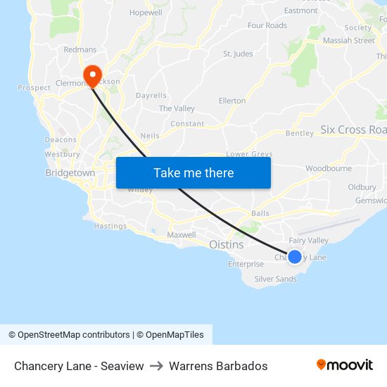 Chancery Lane - Seaview to Warrens Barbados map