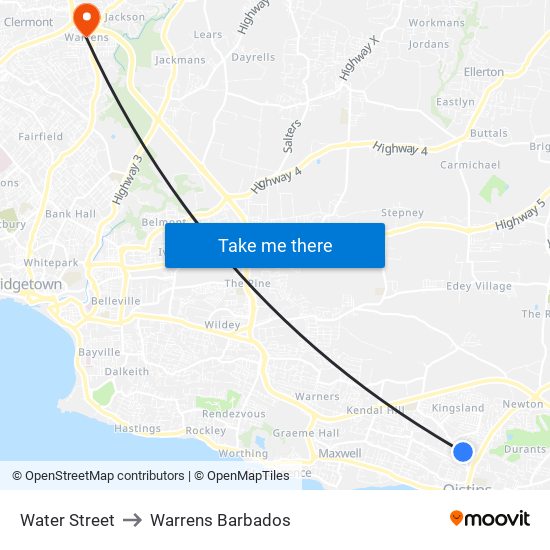Water Street to Warrens Barbados map