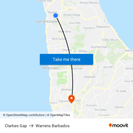 Clarkes Gap to Warrens Barbados map