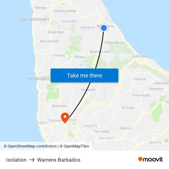 Isolation to Warrens Barbados map