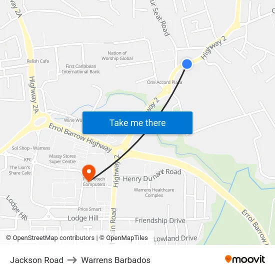 Jackson Road to Warrens Barbados map