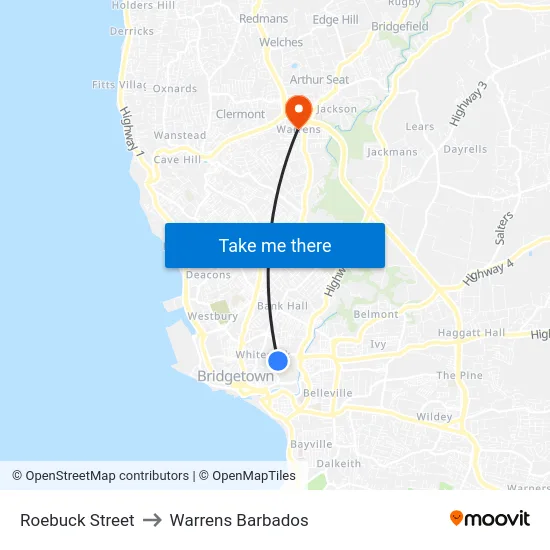 Roebuck Street to Warrens Barbados map