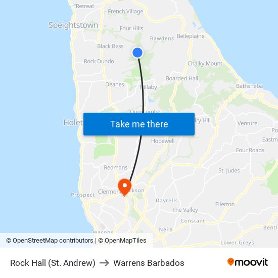 Rock Hall (St. Andrew) to Warrens Barbados map