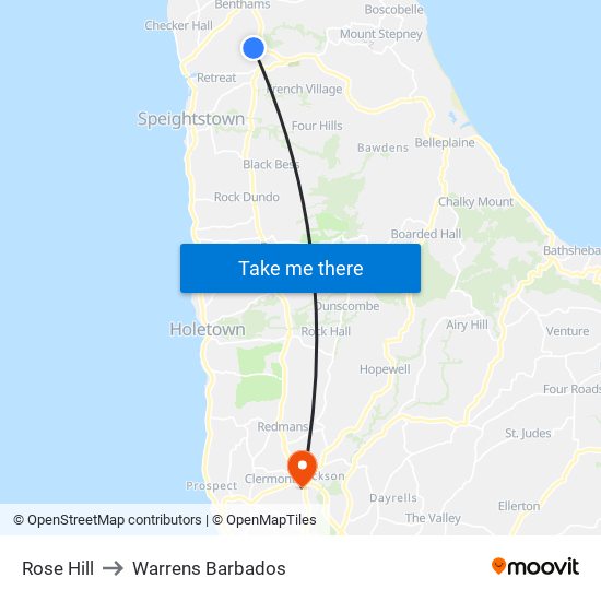 Rose Hill to Warrens Barbados map