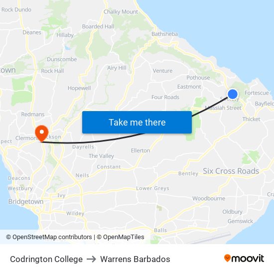 Codrington College to Warrens Barbados map