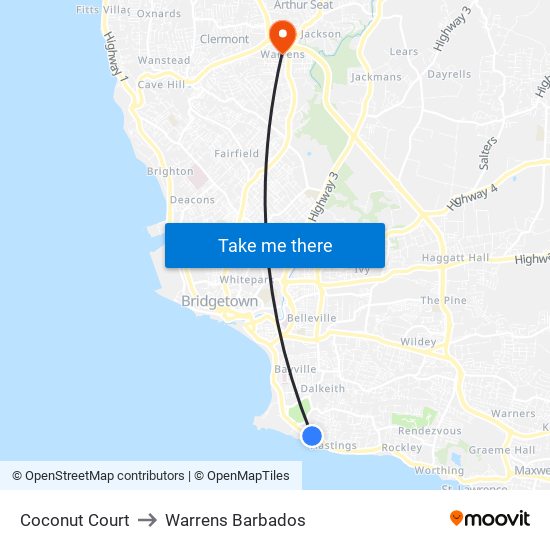 Coconut Court to Warrens Barbados map