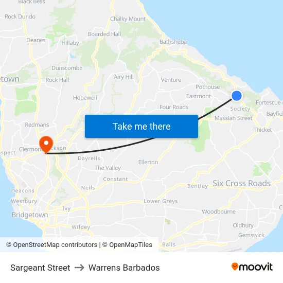 Sargeant Street to Warrens Barbados map
