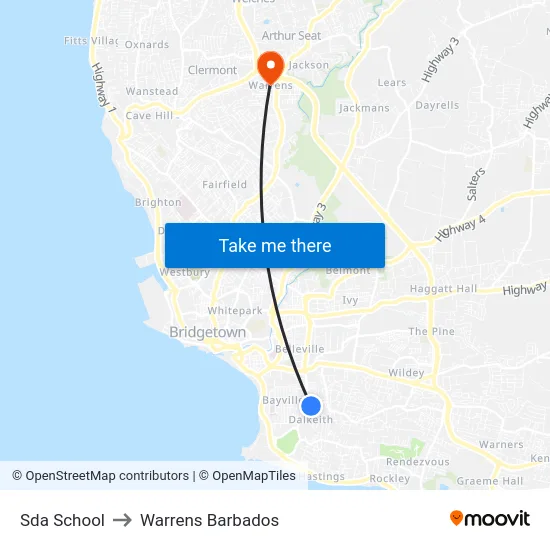 Sda School to Warrens Barbados map