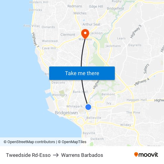 Tweedside Rd-Esso to Warrens Barbados map