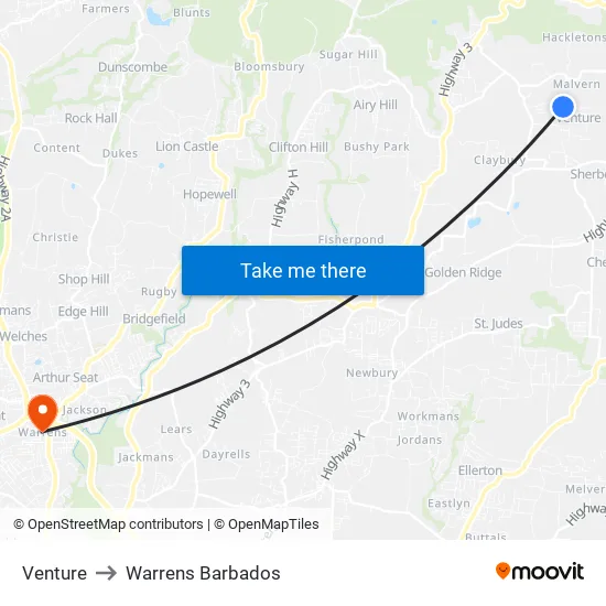 Venture to Warrens Barbados map