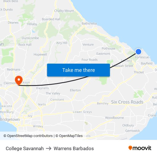 College Savannah to Warrens Barbados map