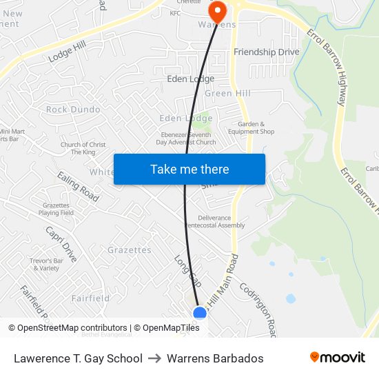 Lawerence T. Gay School to Warrens Barbados map