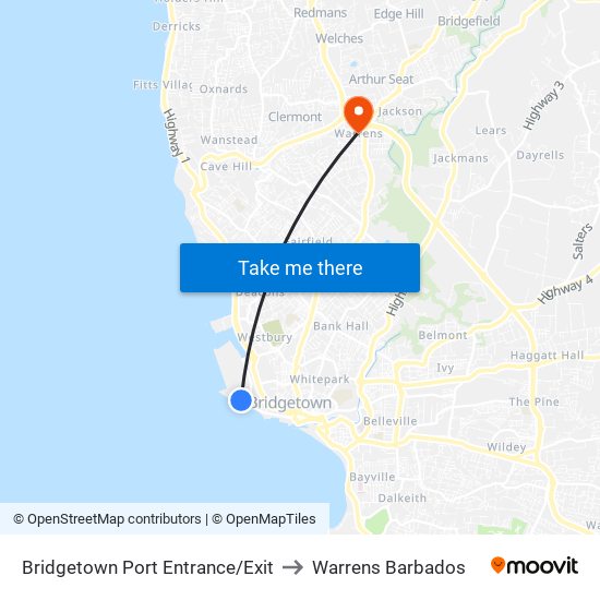Bridgetown Port Entrance/Exit to Warrens Barbados map