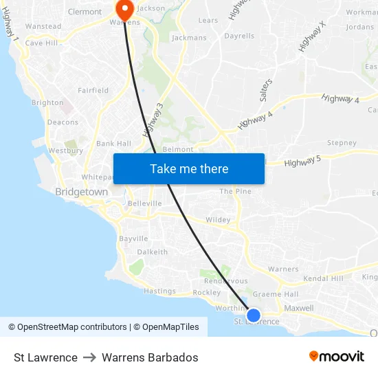 St Lawrence to Warrens Barbados map