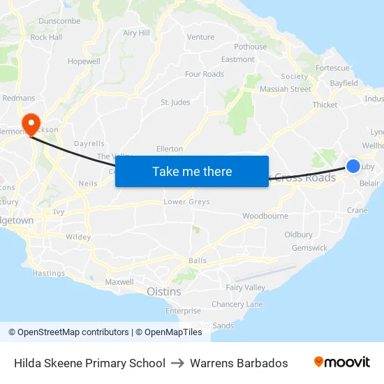 Hilda Skeene Primary School to Warrens Barbados map