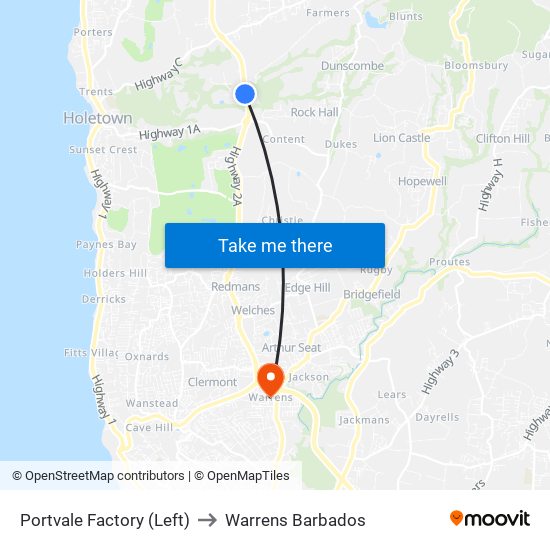 Portvale Factory (Left) to Warrens Barbados map
