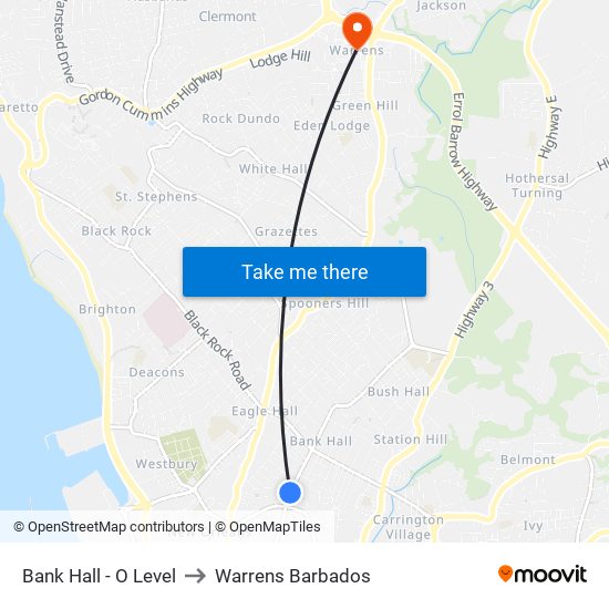 Bank Hall - O Level to Warrens Barbados map