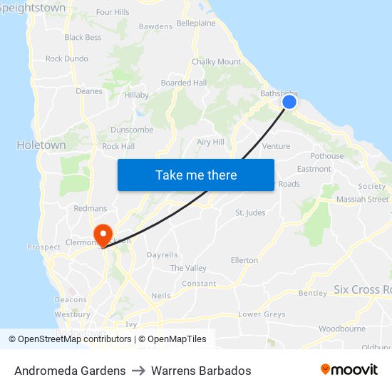 Andromeda Gardens to Warrens Barbados map