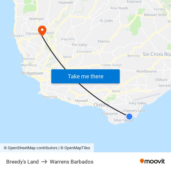Breedy's Land to Warrens Barbados map