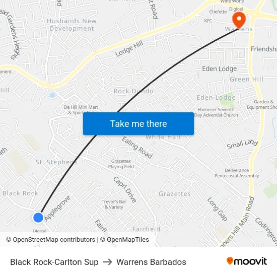 Black Rock-Carlton Sup to Warrens Barbados map