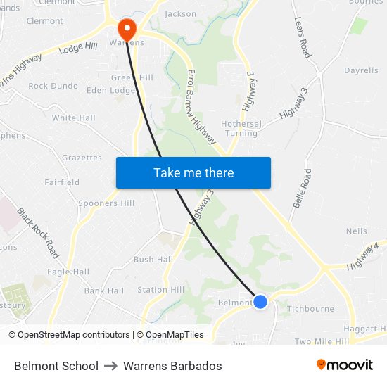 Belmont School to Warrens Barbados map
