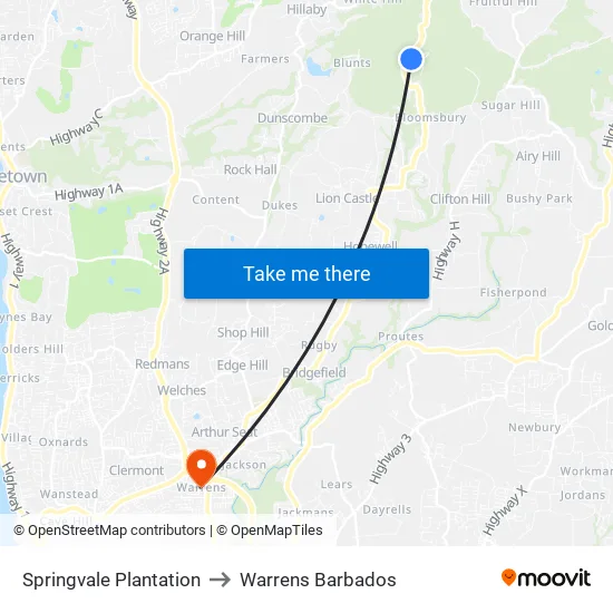 Springvale Plantation to Warrens Barbados map